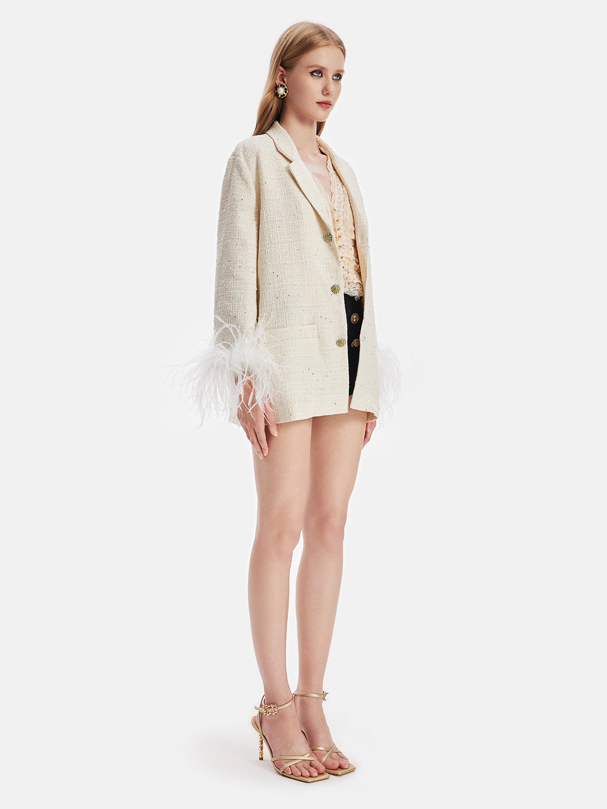 Ostrich Feather Tweed Blazer