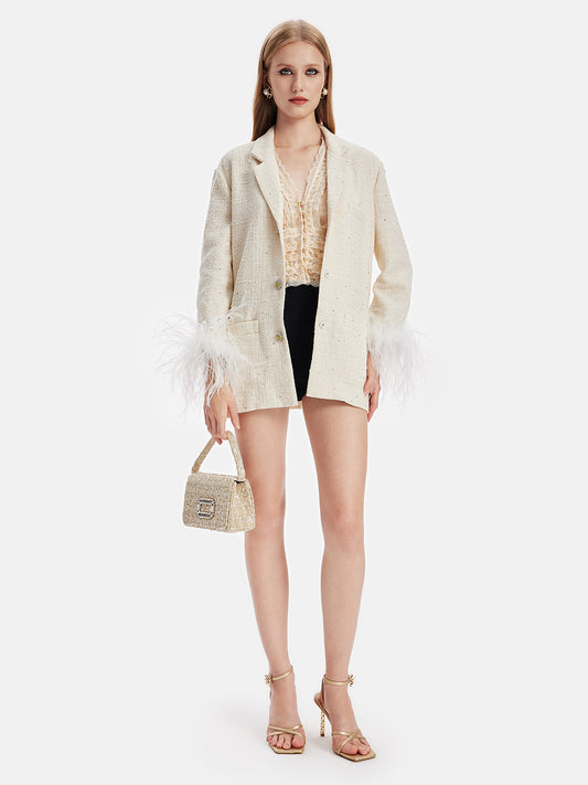 Ostrich Feather Tweed Blazer