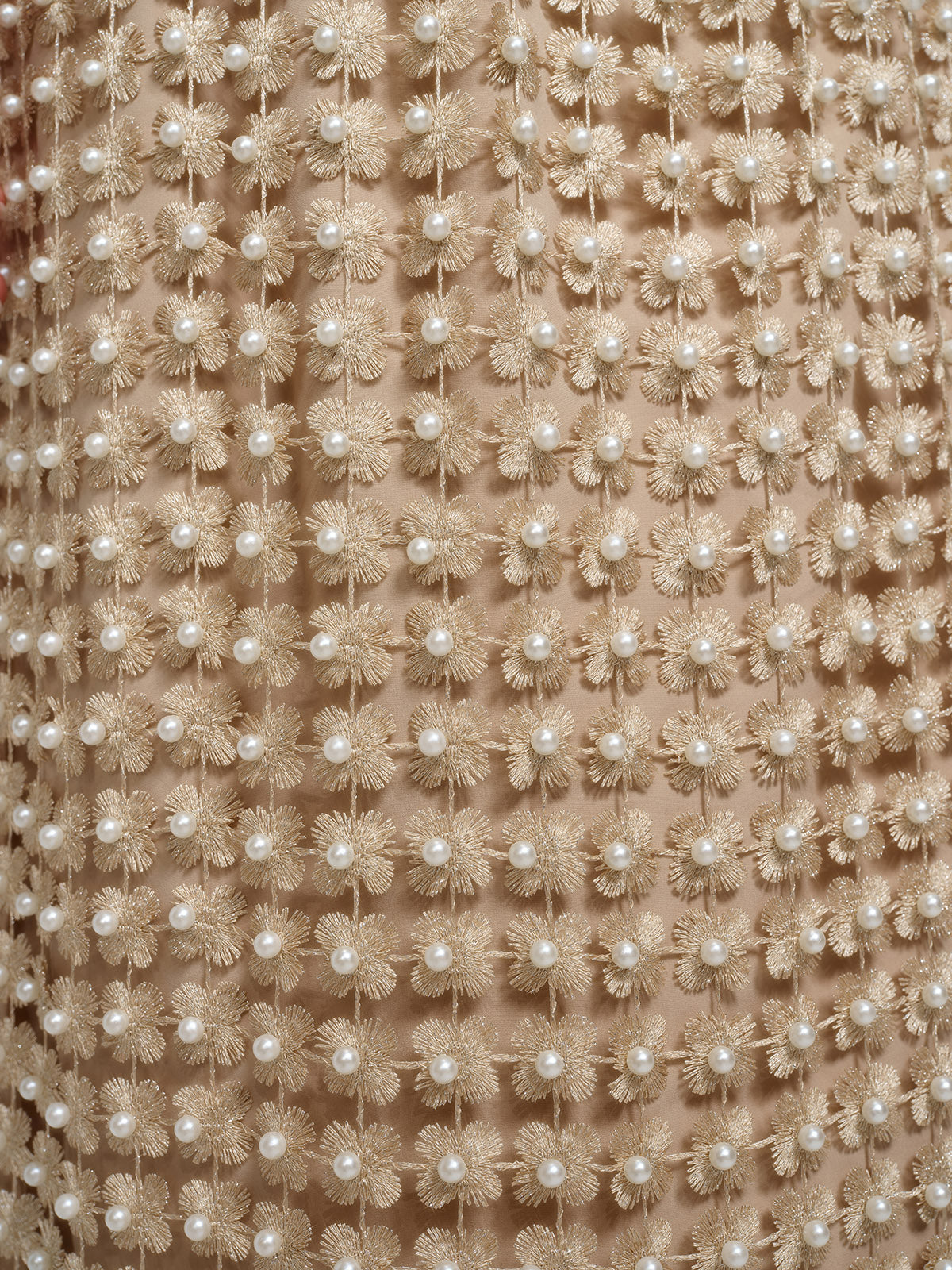Floral Pearl-Embellished Elastic-Waist Skirt