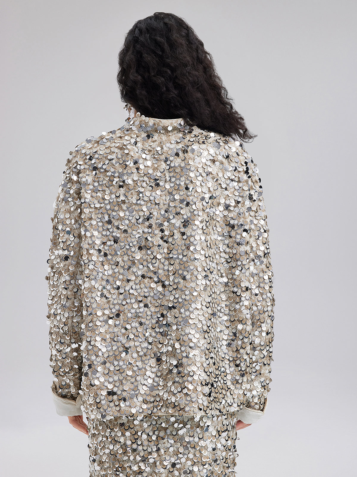 Sequin-Embellished Beaded Button Jacket