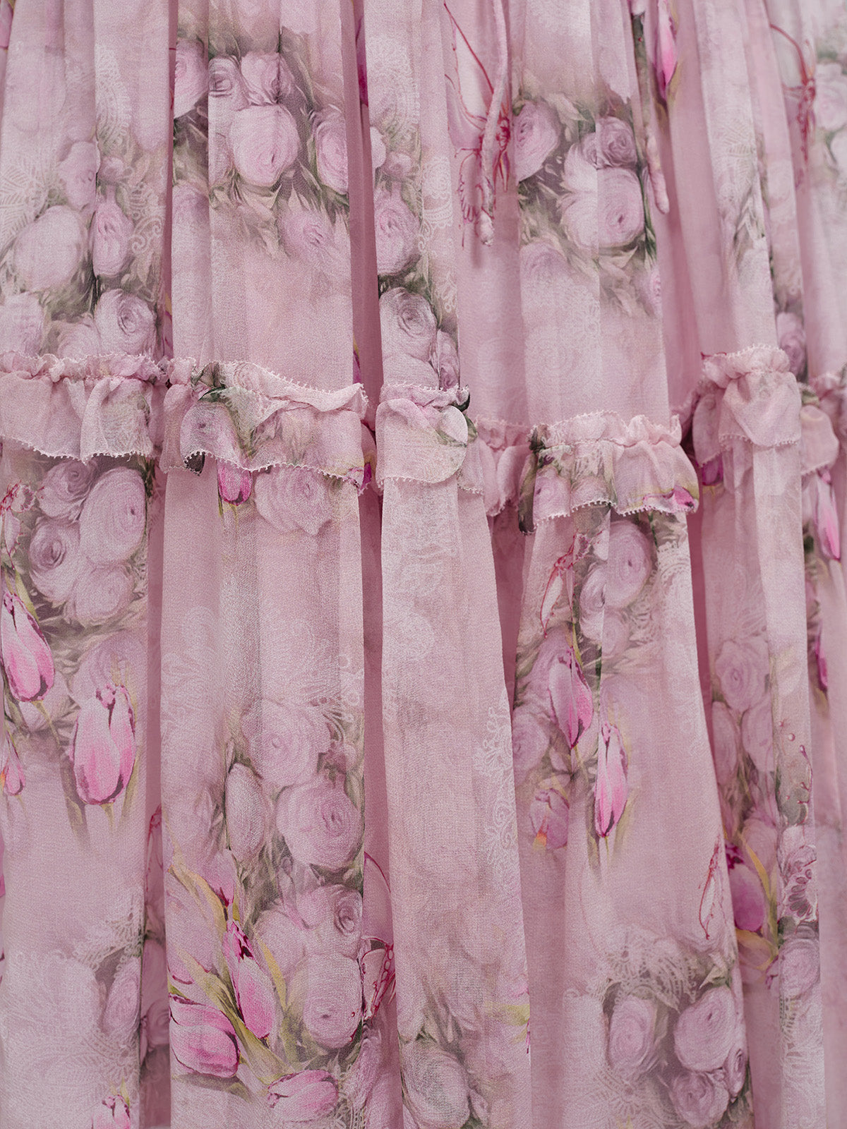 Accordion Pleated Silk Rose Print Dress