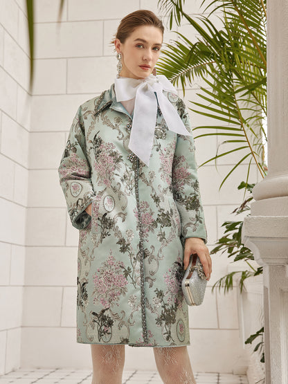 Hand-Beaded Sequined Floral Jacquard Jacket