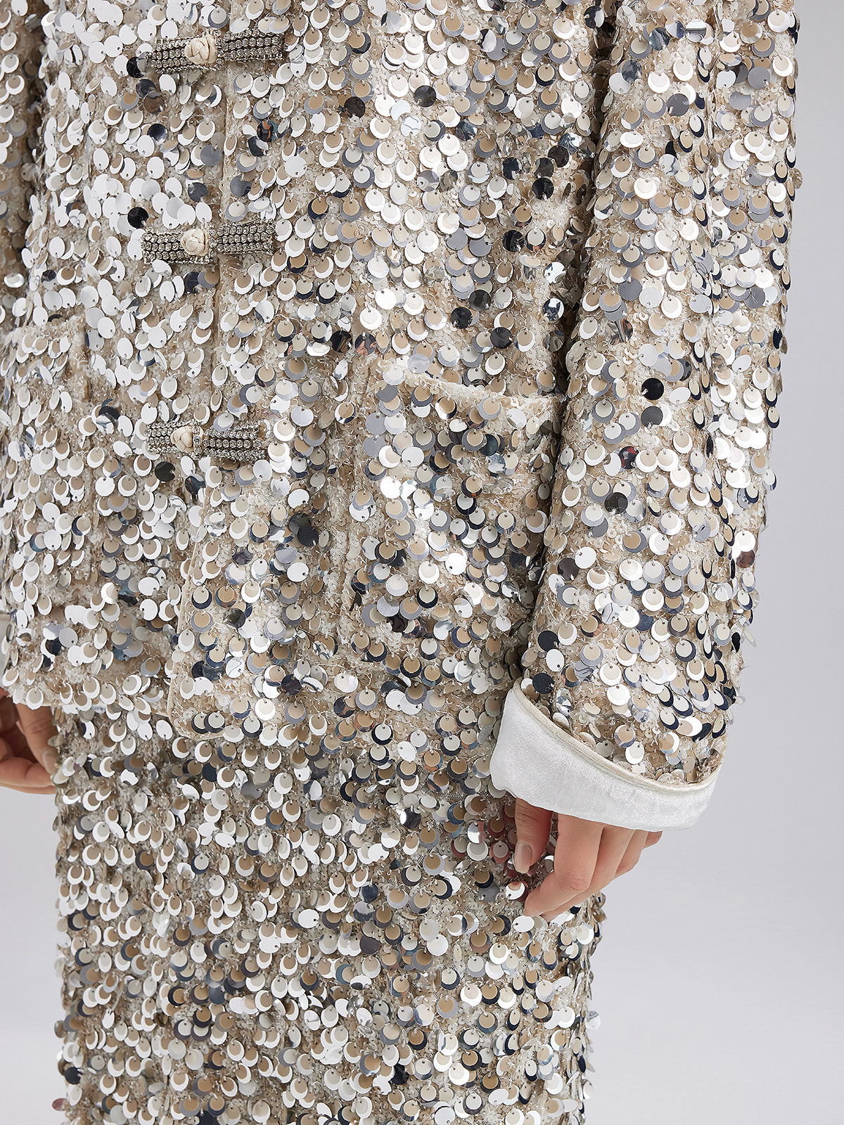 Sequin-Embellished Beaded Button Jacket