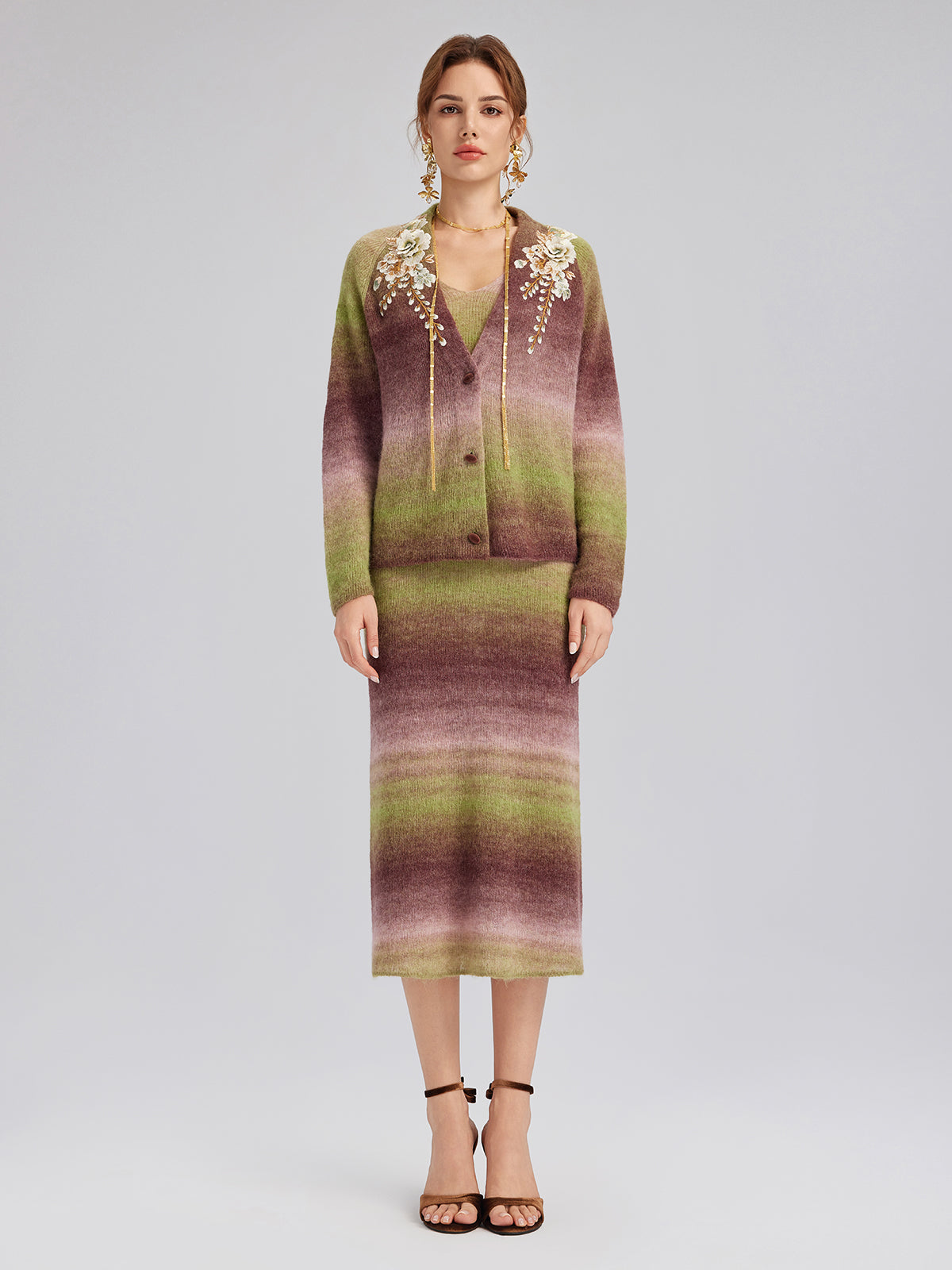 Gradient Wool Beaded Knit Sweater