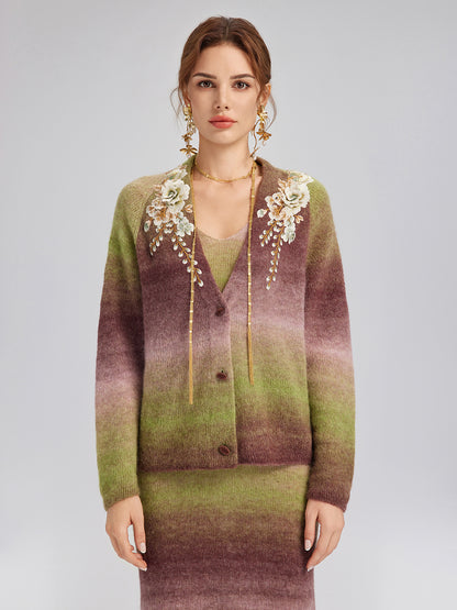 Gradient Wool Beaded Knit Sweater