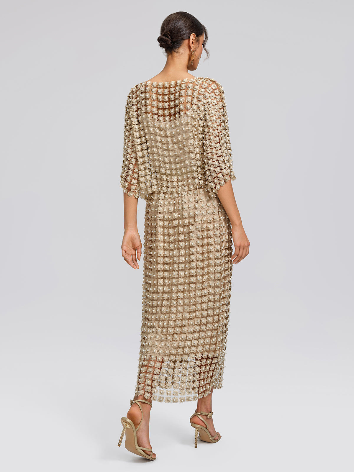 Floral Pearl-Embellished Elastic-Waist Skirt