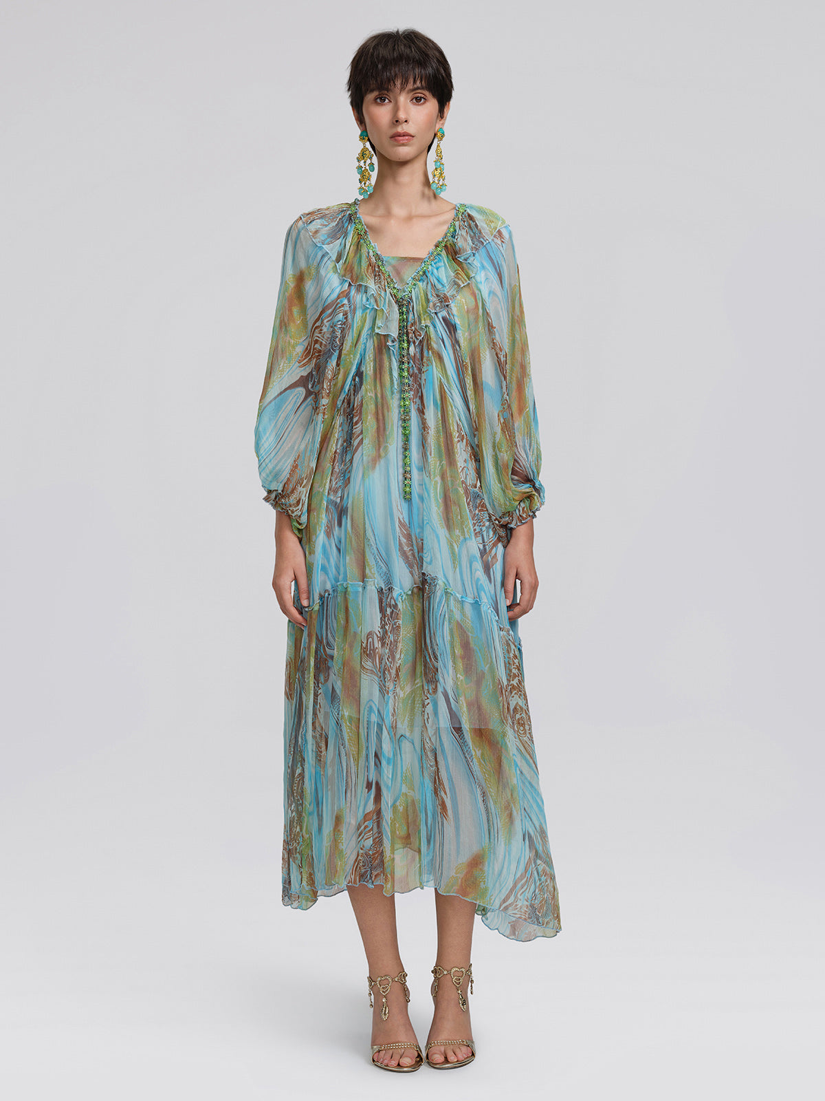 Silk Ombre Print Batwing Sleeve Dress