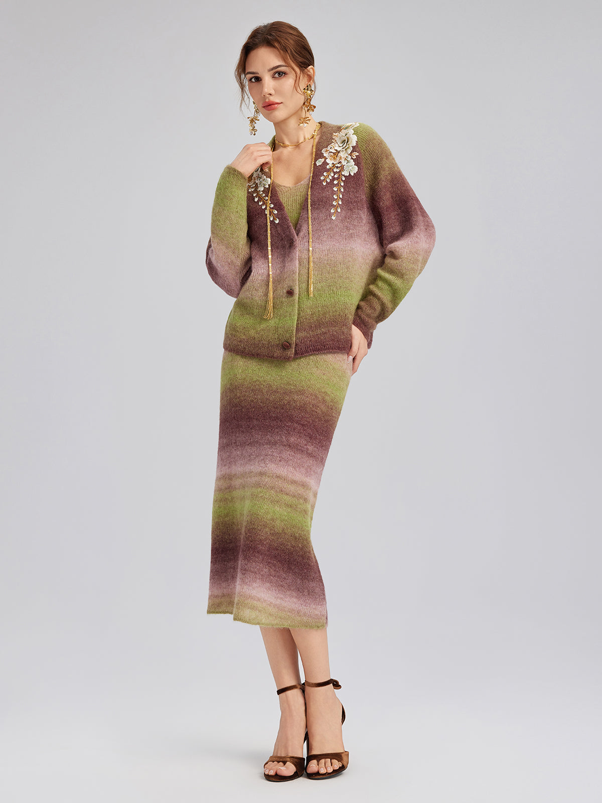 Multicolor Gradient Wool Knit Slip Dress