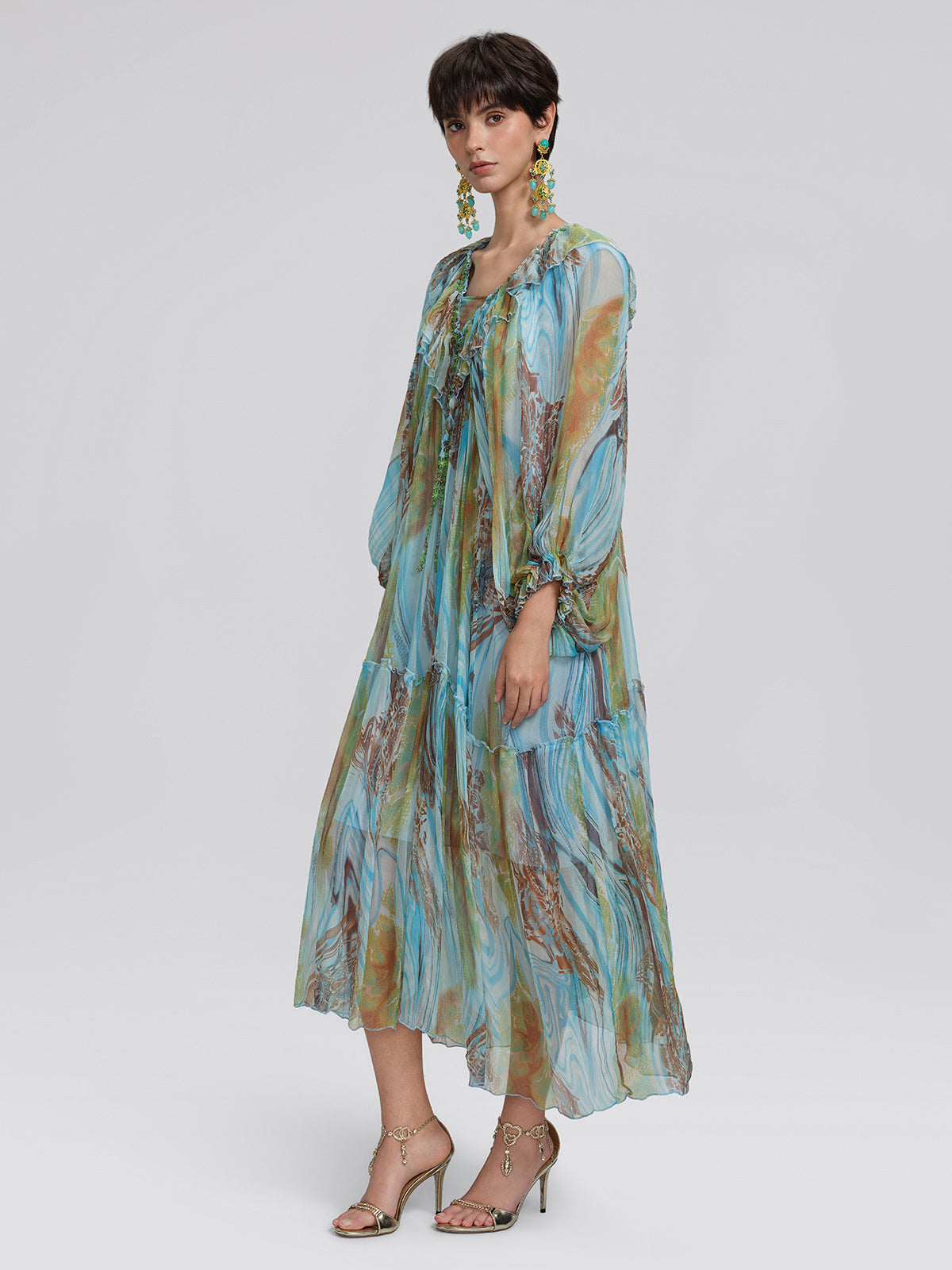 Silk Ombre Print Batwing Sleeve Dress