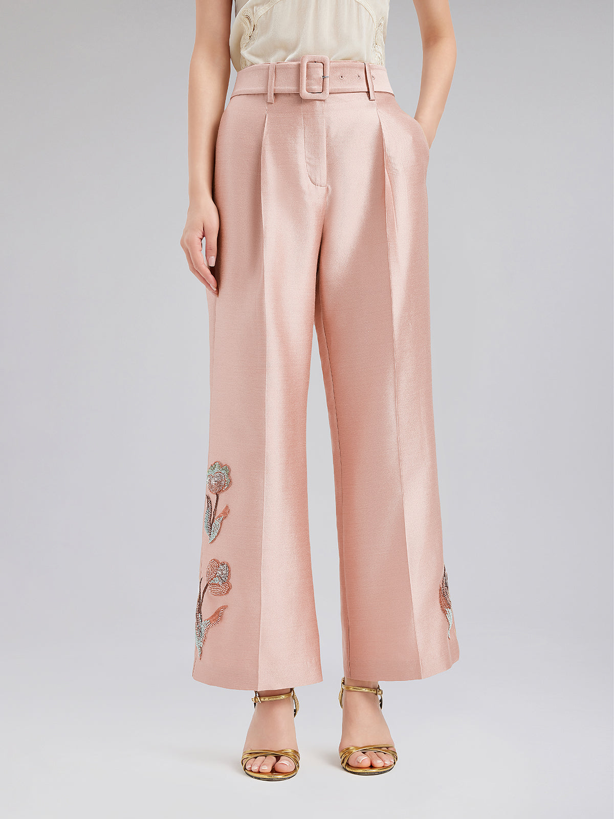 Luxe Floral Sequin Straight-Leg Pants