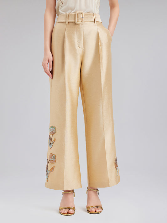 Luxe Floral Sequin Straight-Leg Pants