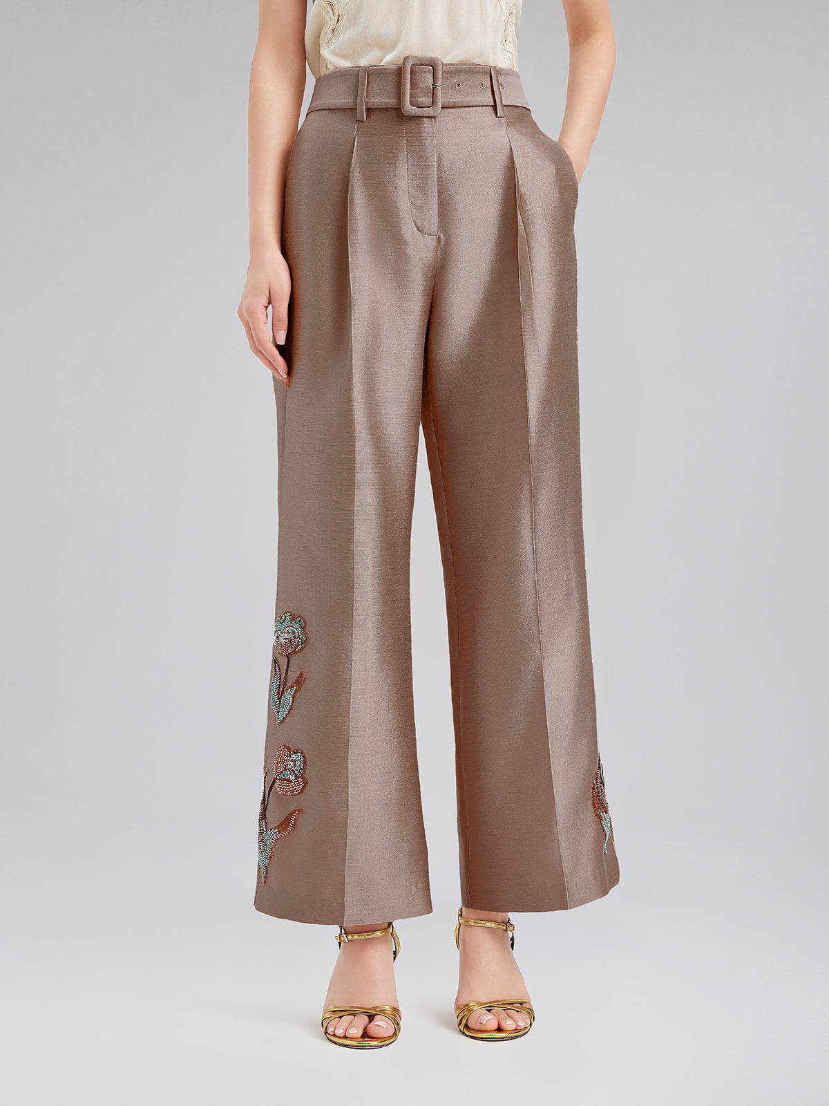 Luxe Floral Sequin Straight-Leg Pants