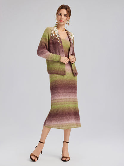 Gradient Wool Beaded Knit Sweater