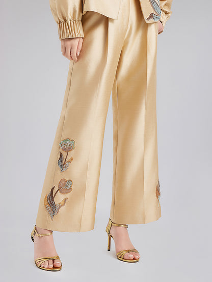 Luxe Floral Sequin Straight-Leg Pants