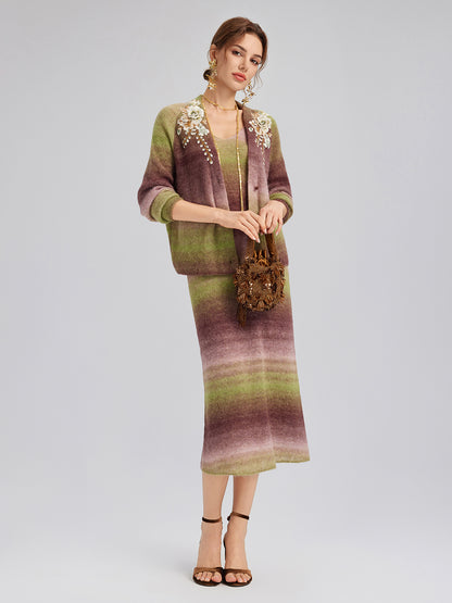 Gradient Wool Beaded Knit Sweater