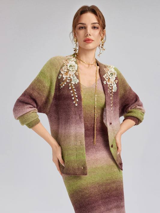 Gradient Wool Beaded Knit Sweater