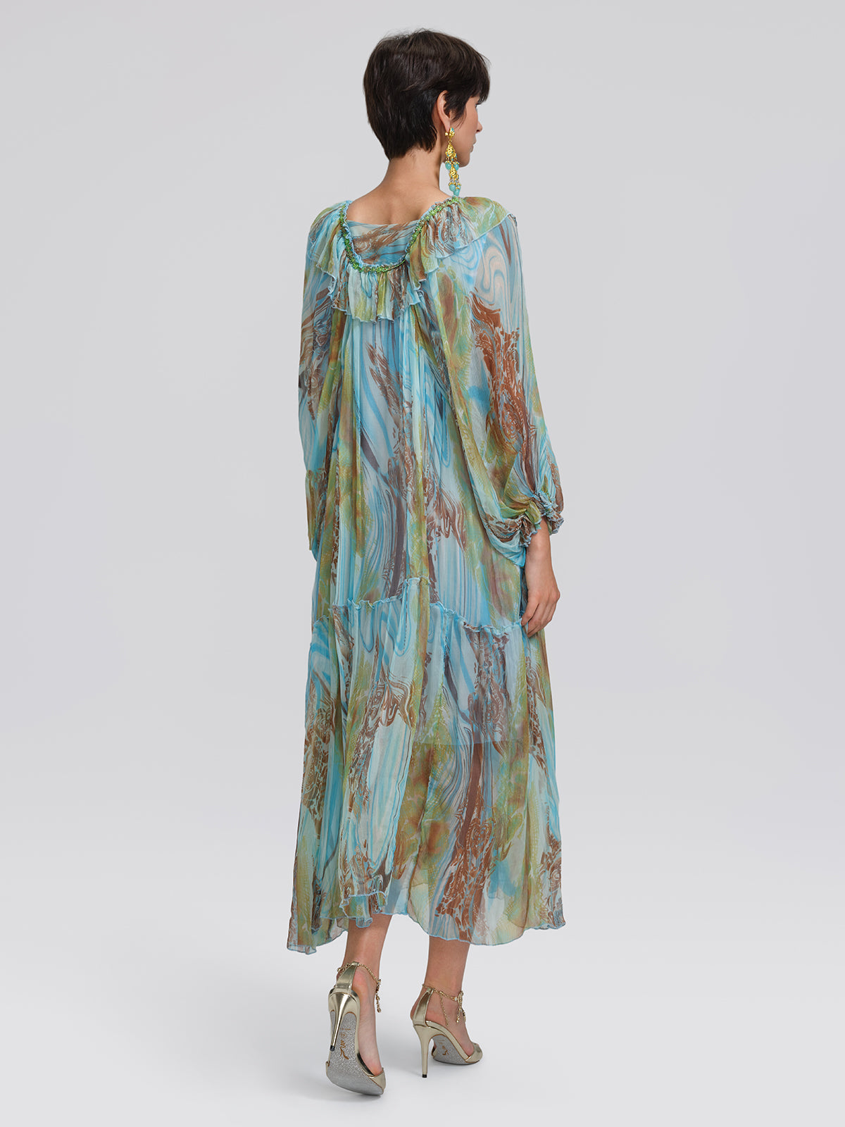 Silk Ombre Print Batwing Sleeve Dress
