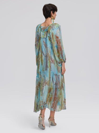 Silk Ombre Print Batwing Sleeve Dress