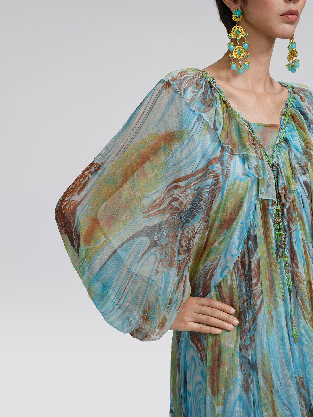 Silk Ombre Print Batwing Sleeve Dress
