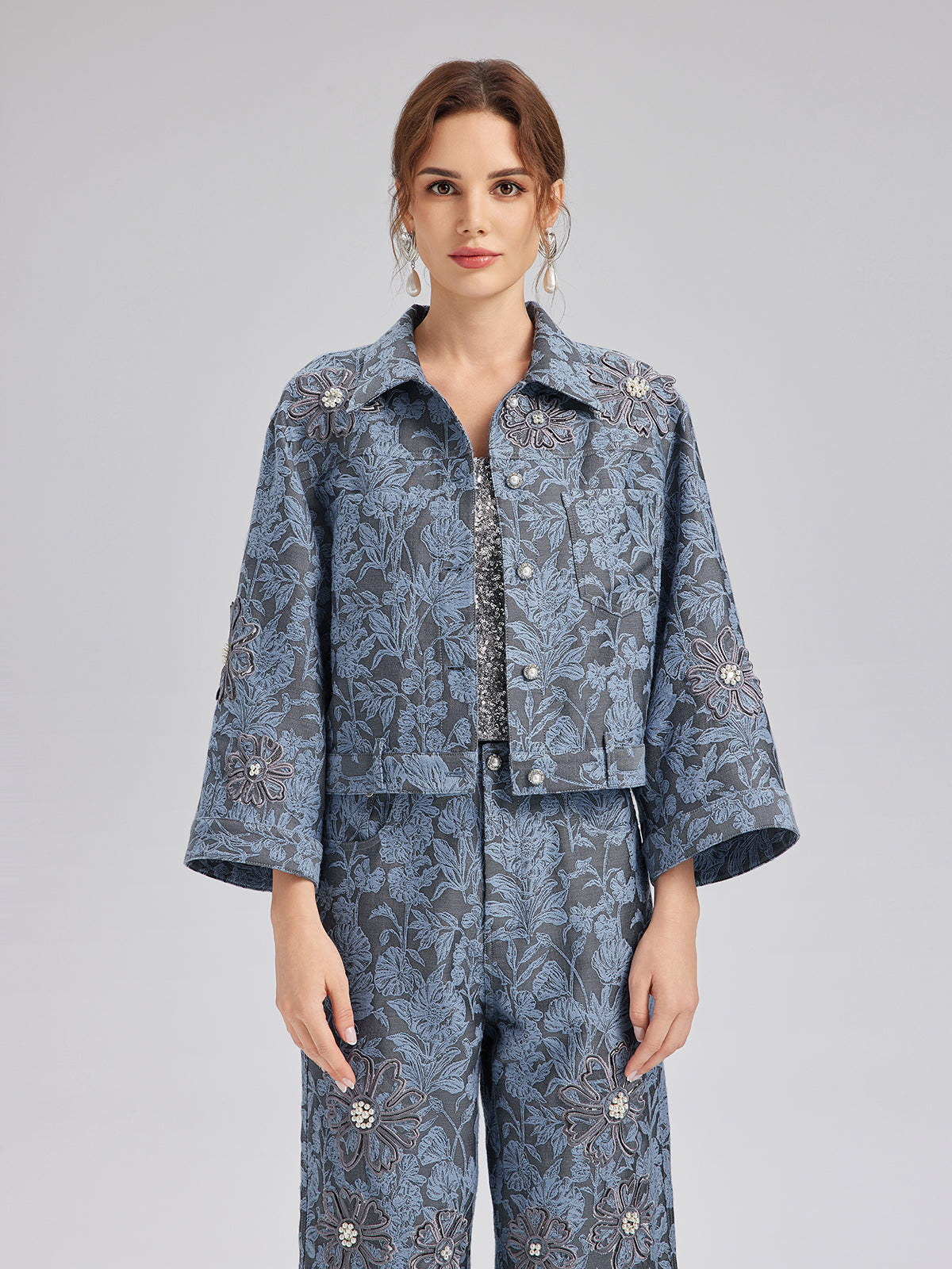 Jacquard Laser-Cut Crystal-Embellished Jacket