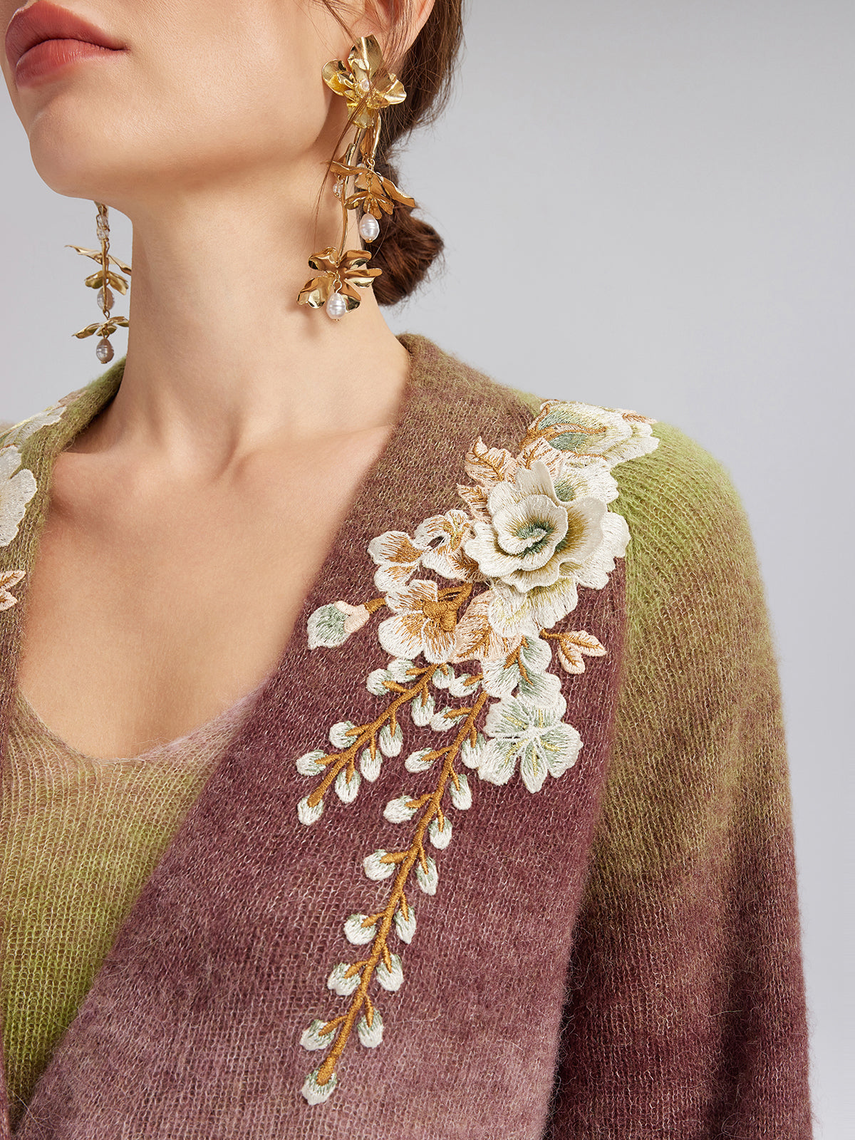 Gradient Wool Beaded Knit Sweater