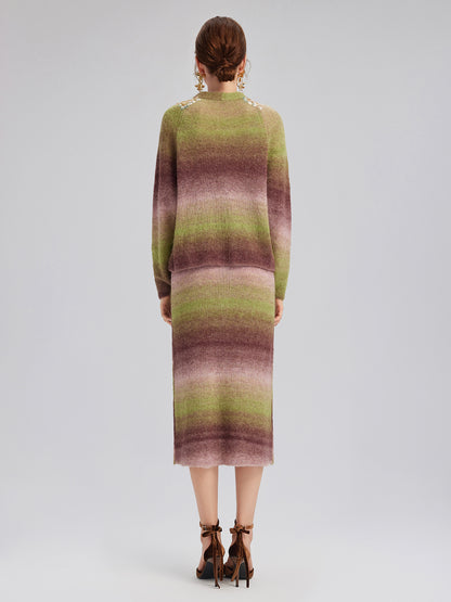 Gradient Wool Beaded Knit Sweater