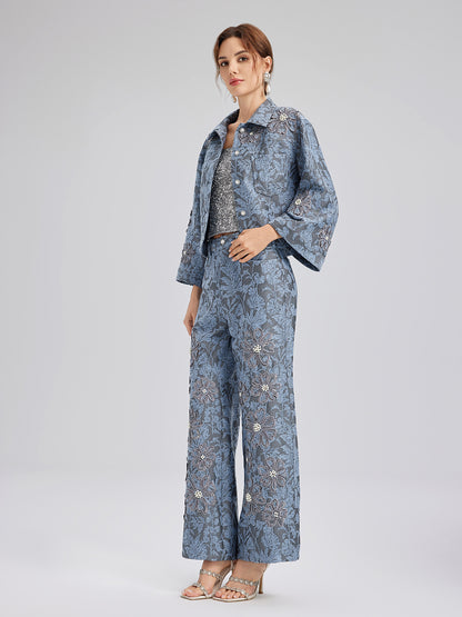 Jacquard Laser-Cut Crystal-Embellished Pants