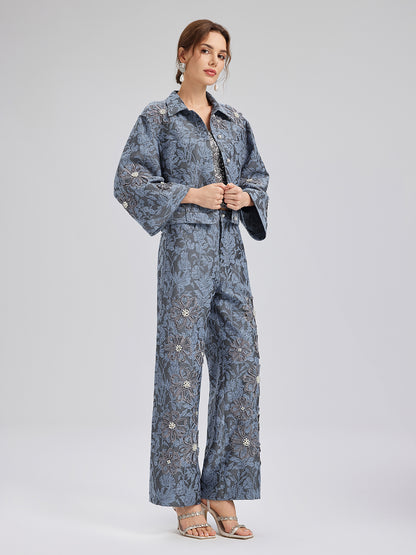 Jacquard Laser-Cut Crystal-Embellished Pants