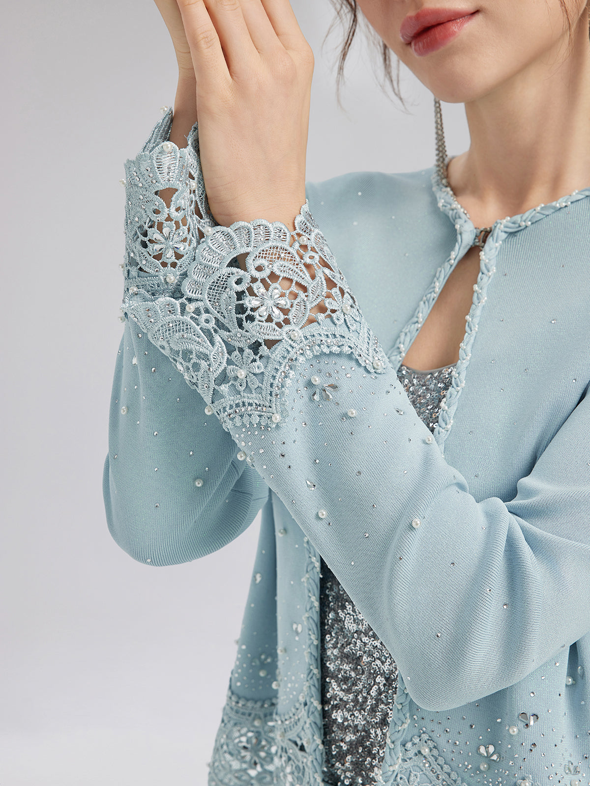 Rhinestone Lace Knit Cardigan