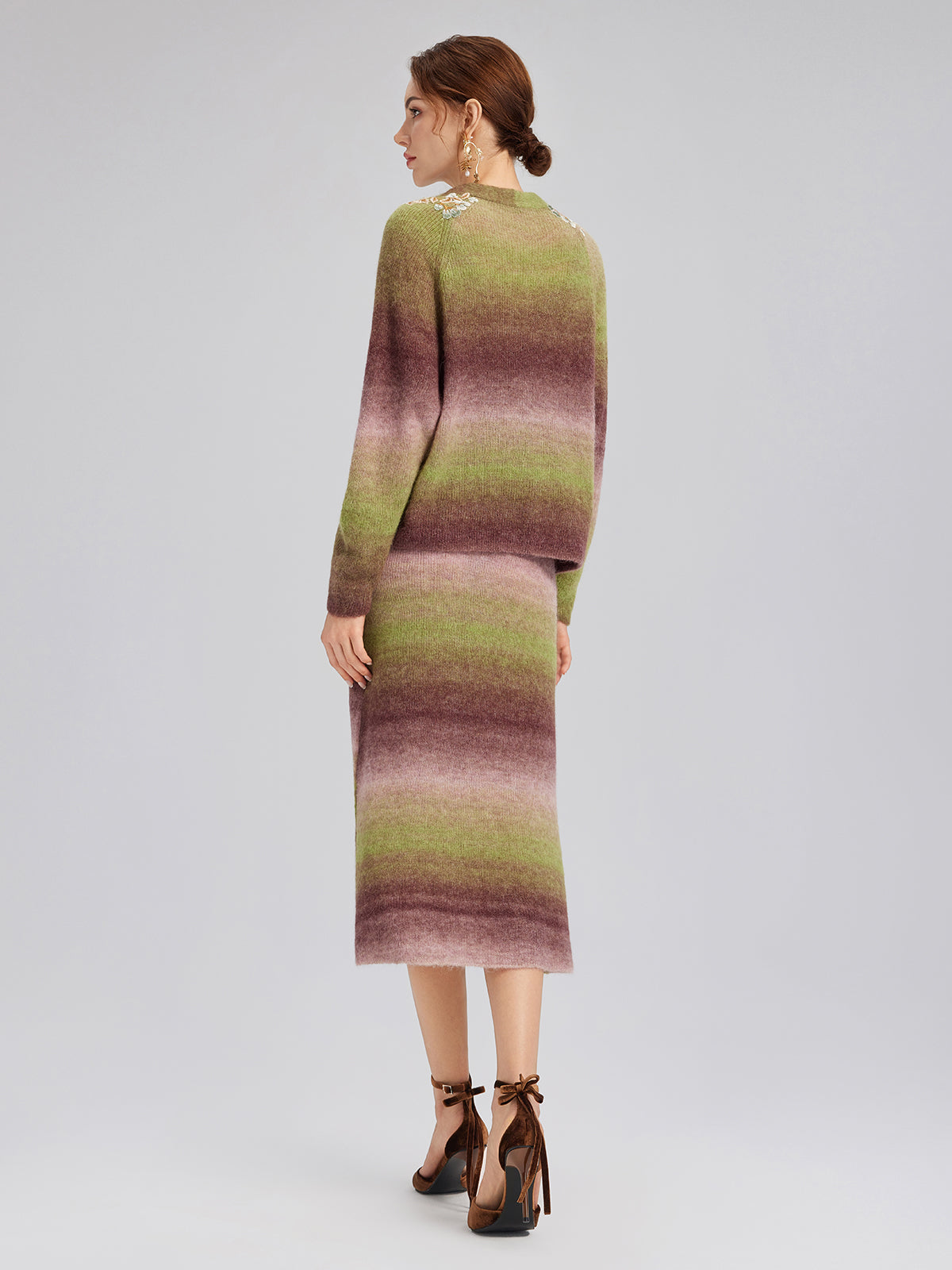 Gradient Wool Beaded Knit Sweater