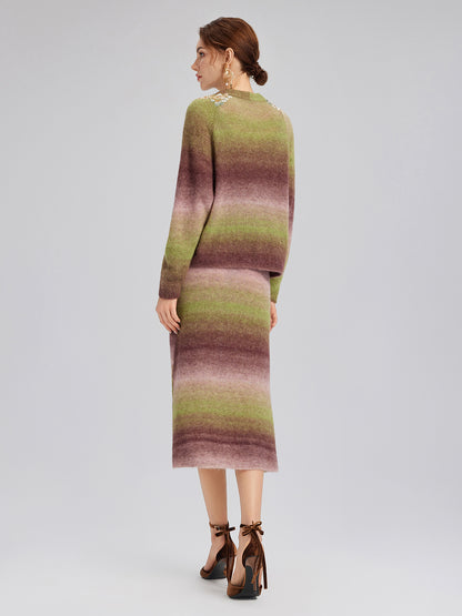 Gradient Wool Beaded Knit Sweater