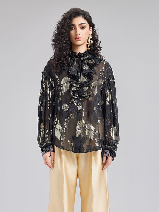 Court-Style Ruffled Silk Blouse