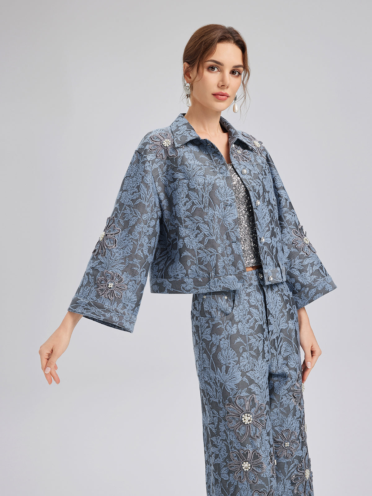 Jacquard Laser-Cut Crystal-Embellished Jacket