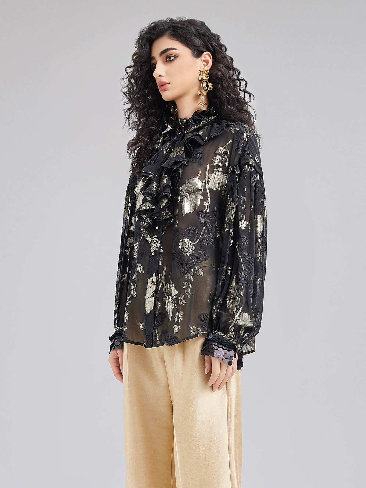 Court-Style Ruffled Silk Blouse