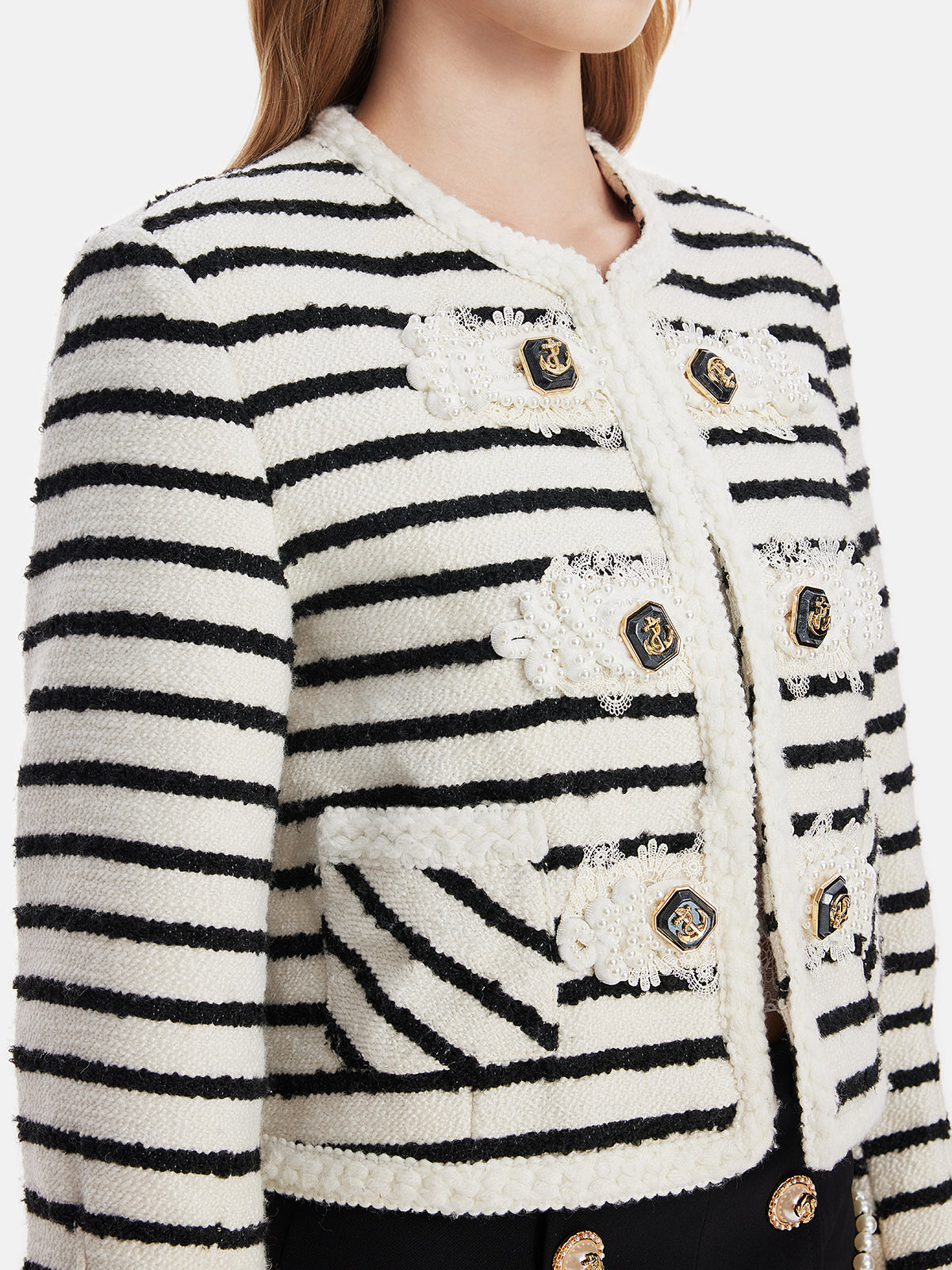 Baroque Lace Pearl-Embellished Coat