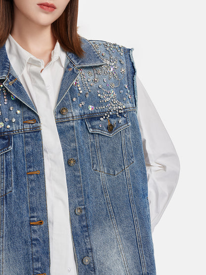 Handmade Embroidery Beading Denim Vest