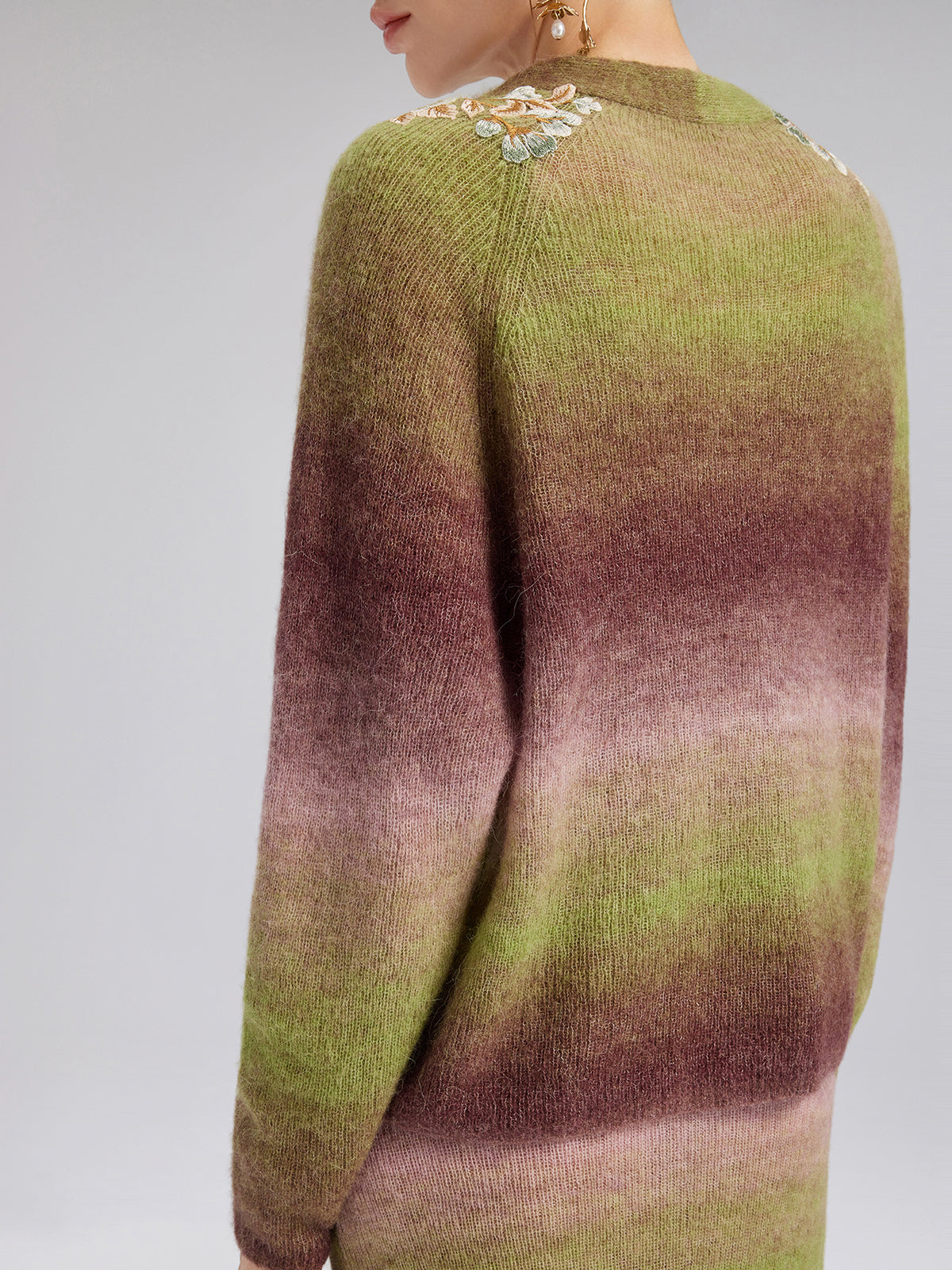 Gradient Wool Beaded Knit Sweater