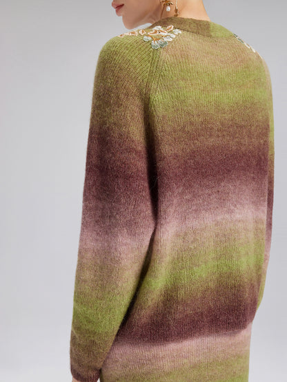 Gradient Wool Beaded Knit Sweater