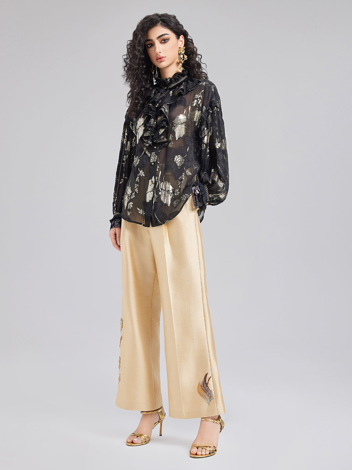 Court-Style Ruffled Silk Blouse