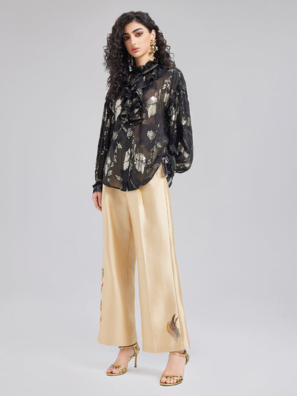 Court-Style Ruffled Silk Blouse