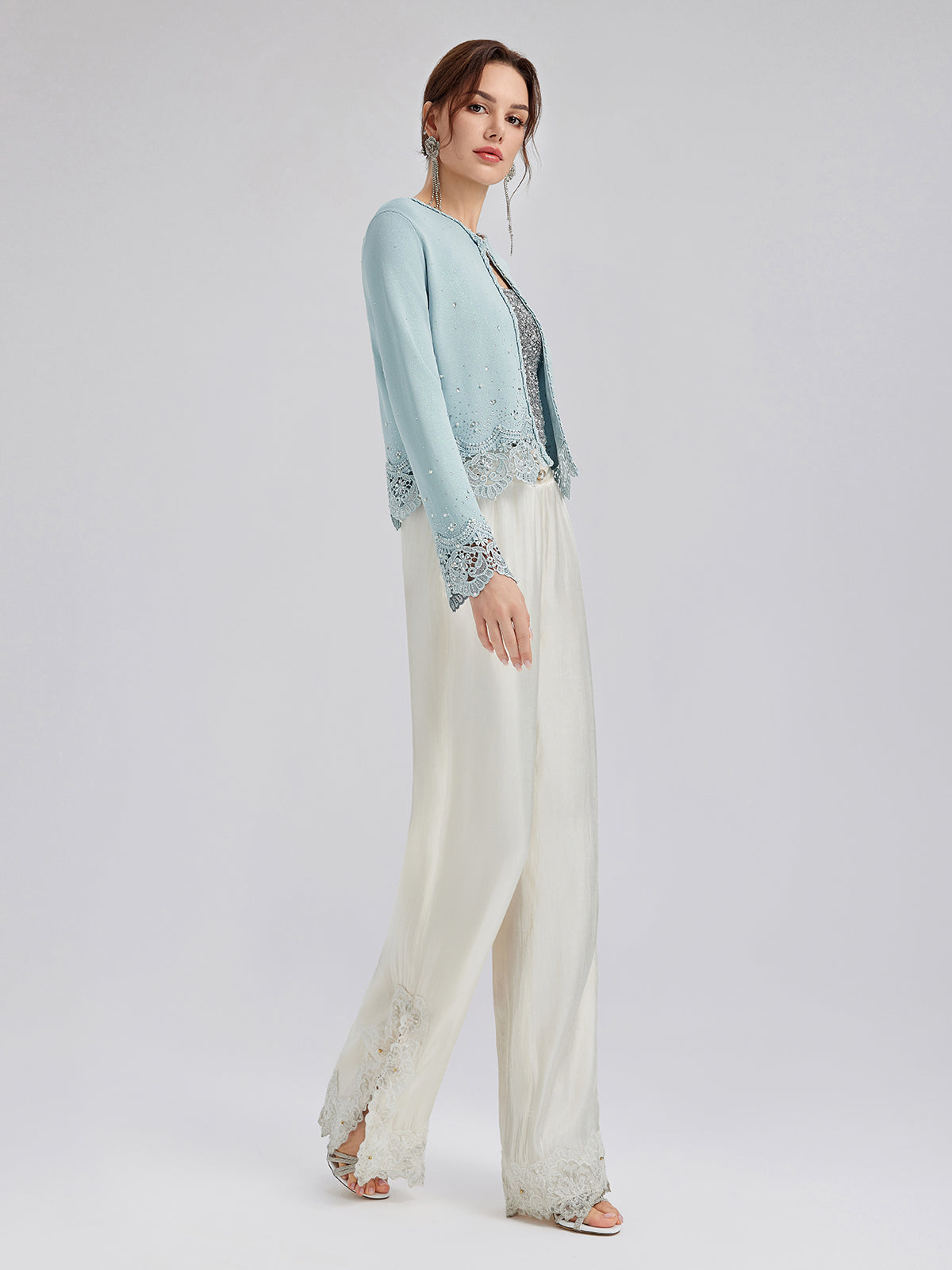 Rhinestone Lace Knit Cardigan