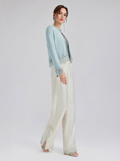Romantic Island Beaded Wide-Leg Pants