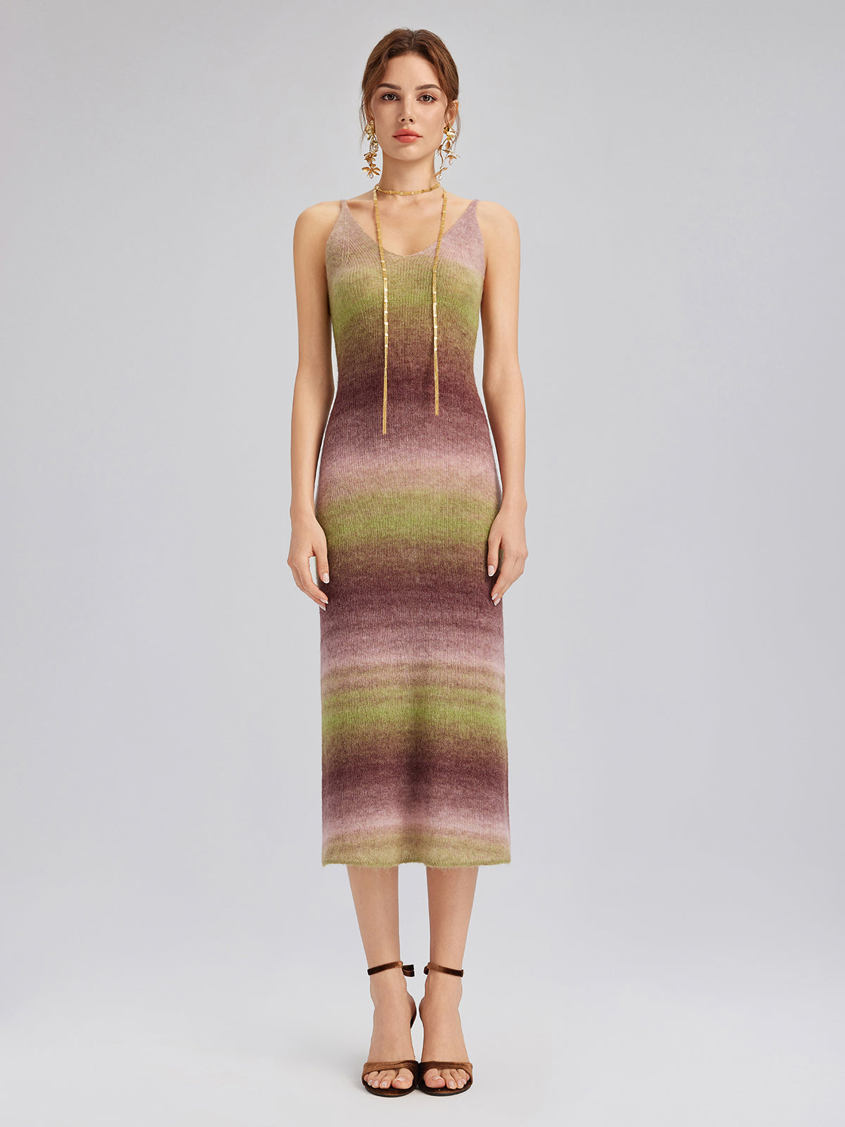 Multicolor Gradient Wool Knit Slip Dress