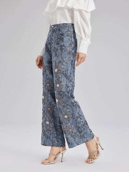 Jacquard Laser-Cut Crystal-Embellished Pants