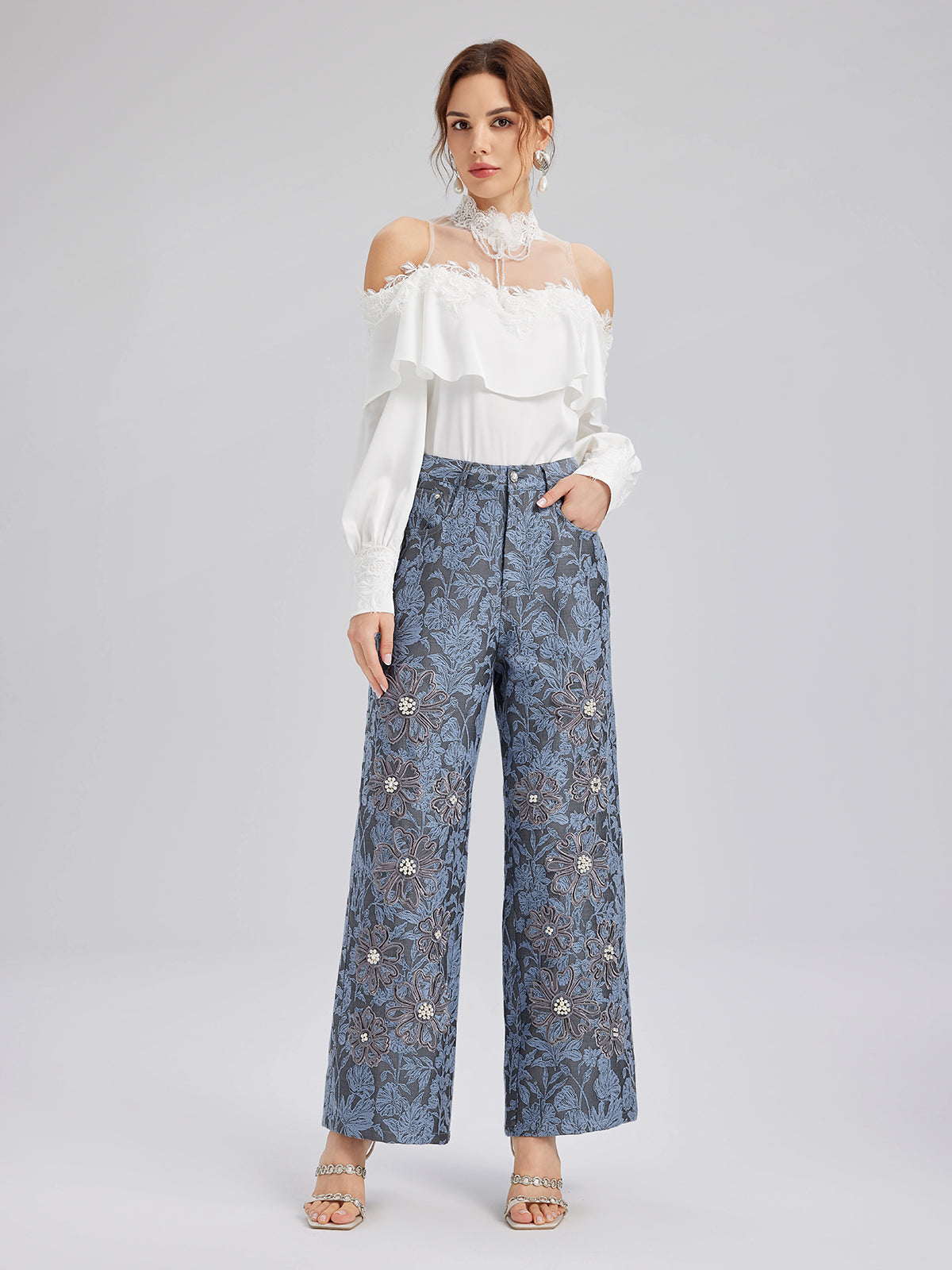 Final Sale | Off-Shoulder Ruffle Lace Mesh Top