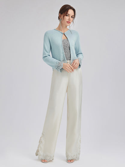 Romantic Island Beaded Wide-Leg Pants