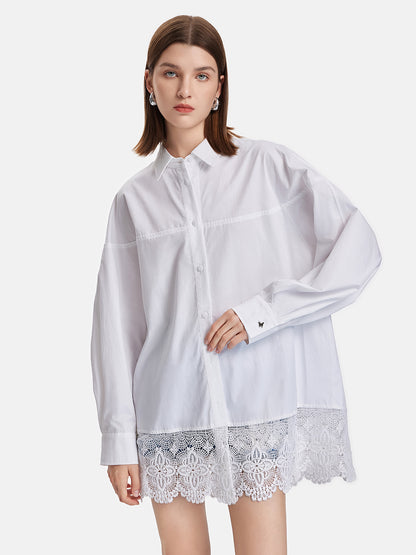 Lace Trim Oversized Long Shirt