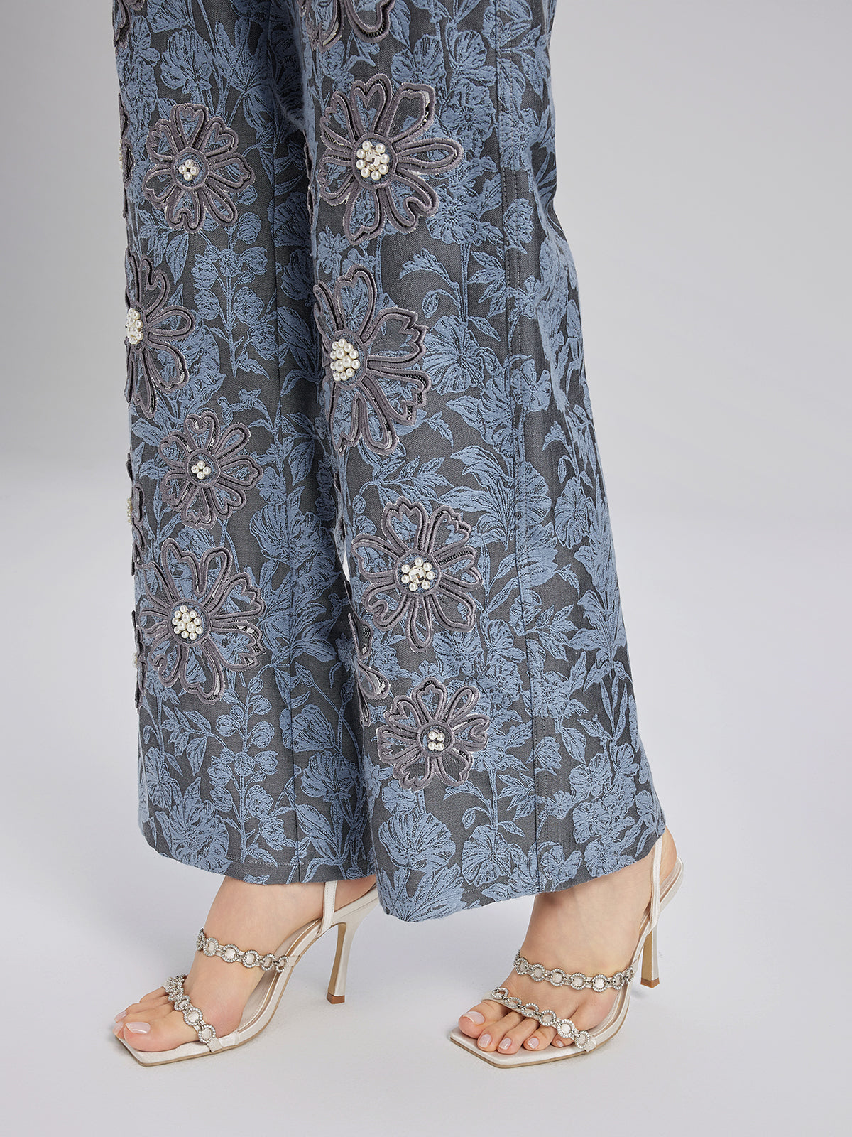Jacquard Laser-Cut Crystal-Embellished Pants