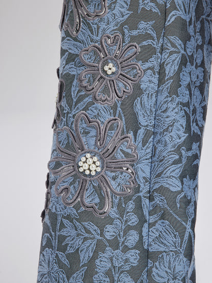 Jacquard Laser-Cut Crystal-Embellished Pants