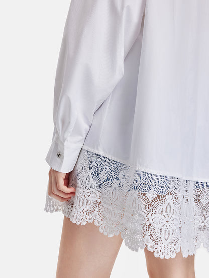 Lace Trim Oversized Long Shirt